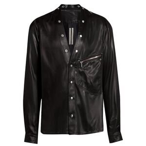 Rick Owens Larry Faux Leather Shirt Black Men size XL Shiny Shacket